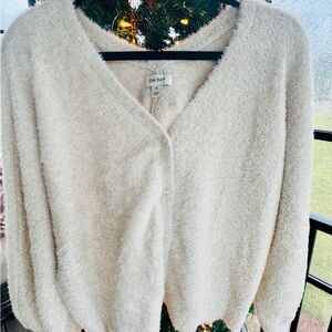 White Cardigan Sweater Soft Texture V-Neck